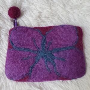 Felted Wool Zipper Pouch Purple